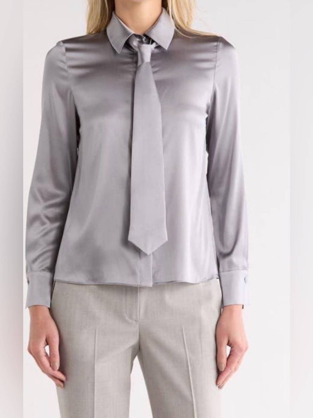 Alice and Olivia Brady slim fit silk tie blouse